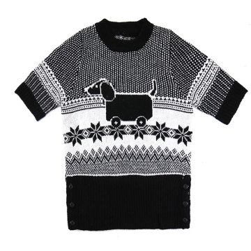 Latest Design Pattern Jacquard Knitwear Custom Knitted Pure Wool Short Sleeve Sweater Women